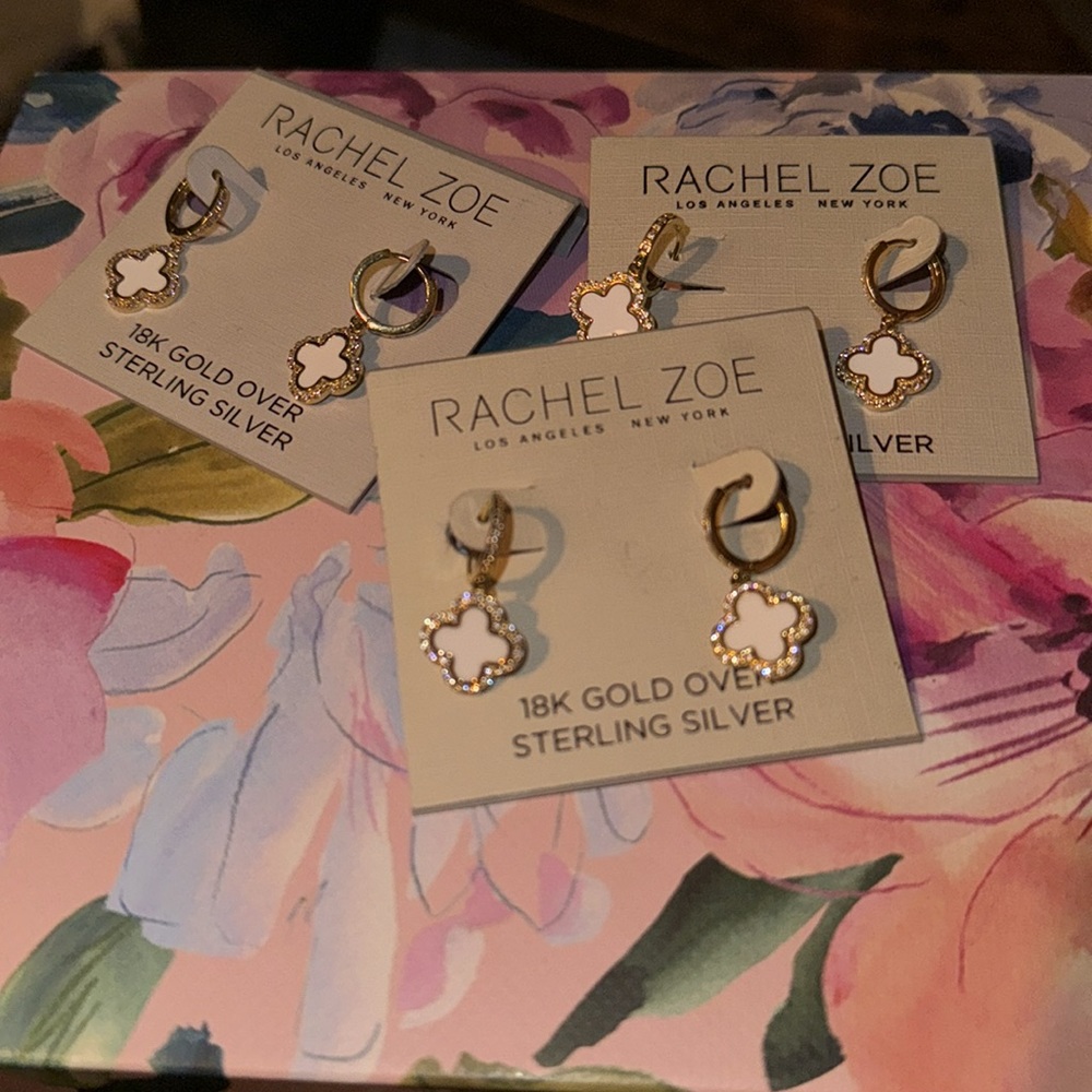 Rachel Zoe | 18K Gold over Sterling Silver Flower Clover Dangle Earrings NEW
